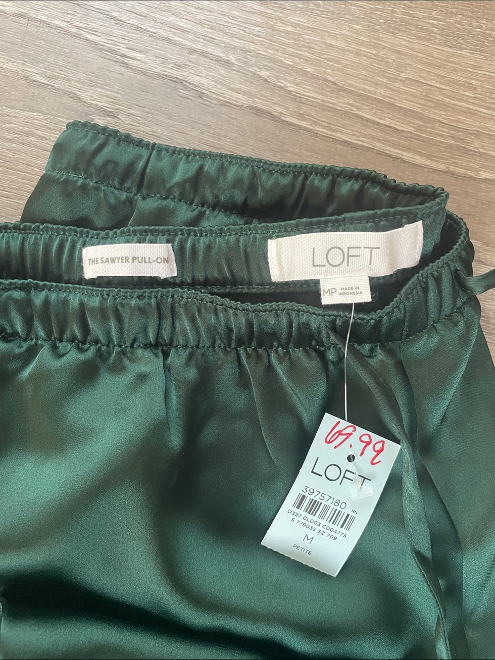 LOFT Satin Drawstring Pants - Emerald Green - Picture 2 of 5